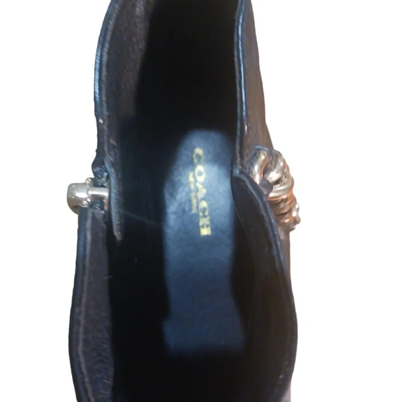 Coach Black Leather Booties Ankle Boots w Gold Chain Detail size 9 - Picture 4 of 13